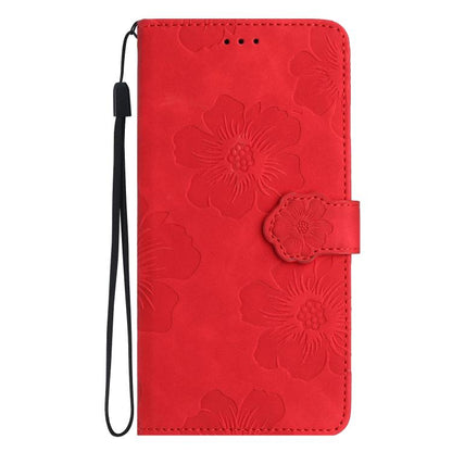 For iPhone 16e Flower Embossing Pattern Leather Phone Case(Red) by bashfashion