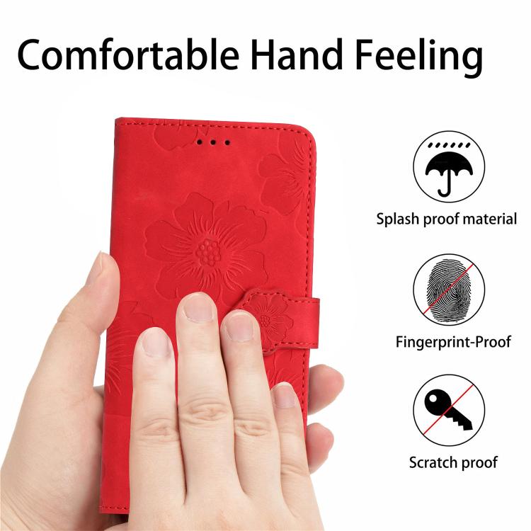 For iPhone 16e Flower Embossing Pattern Leather Phone Case(Red) by bashfashion