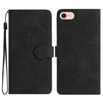 For iPhone 16e Flower Embossing Pattern Leather Phone Case(Black) by bashfashion