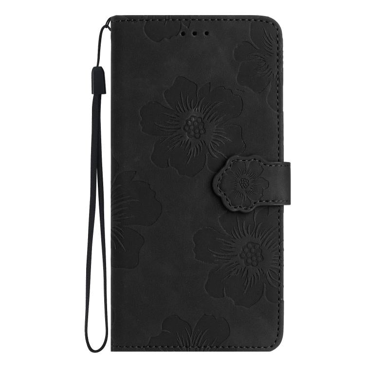 For iPhone 16e Flower Embossing Pattern Leather Phone Case(Black) by bashfashion