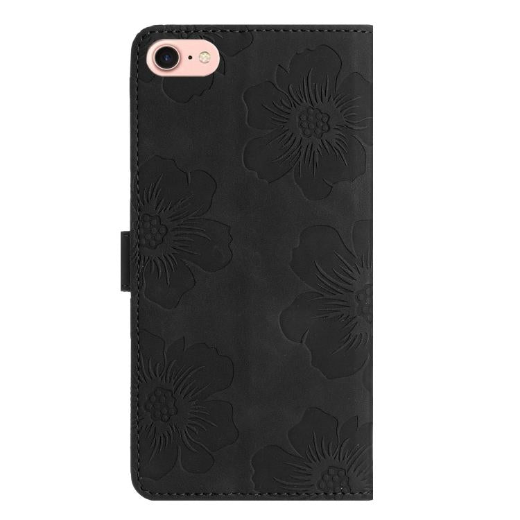 For iPhone 16e Flower Embossing Pattern Leather Phone Case(Black) by bashfashion