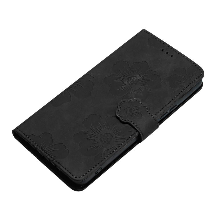 For iPhone 16e Flower Embossing Pattern Leather Phone Case(Black) by bashfashion