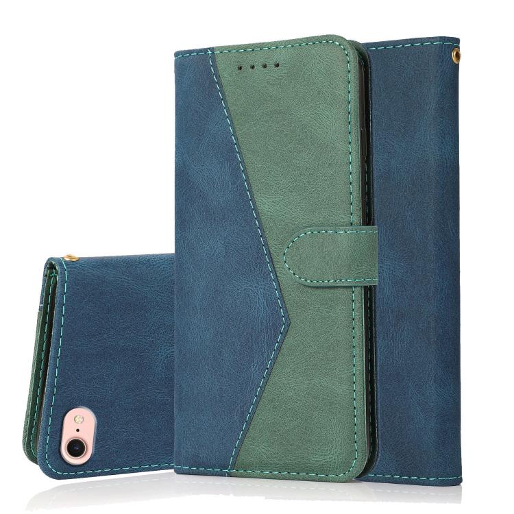 For iPhone 16e Dual-color Stitching Leather Phone Case(Blue Green) by bashfashion