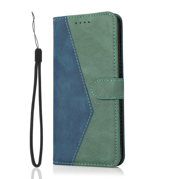 For iPhone 16e Dual-color Stitching Leather Phone Case(Blue Green) by bashfashion