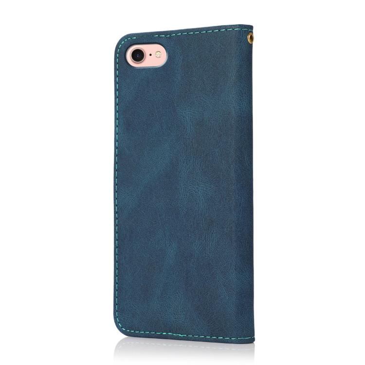 For iPhone 16e Dual-color Stitching Leather Phone Case(Blue Green) by bashfashion