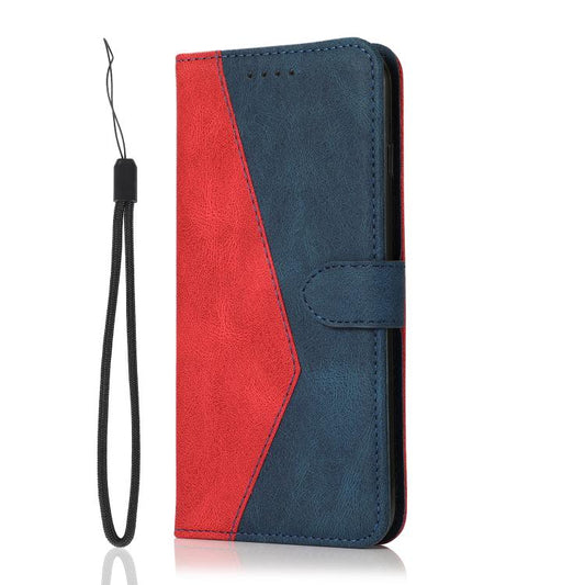 For iPhone 16e Dual-color Stitching Leather Phone Case(Red Blue) by bashfashion