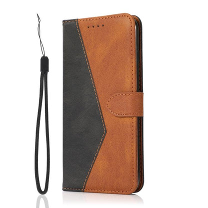 For iPhone 16e Dual-color Stitching Leather Phone Case(Black Brown) by bashfashion