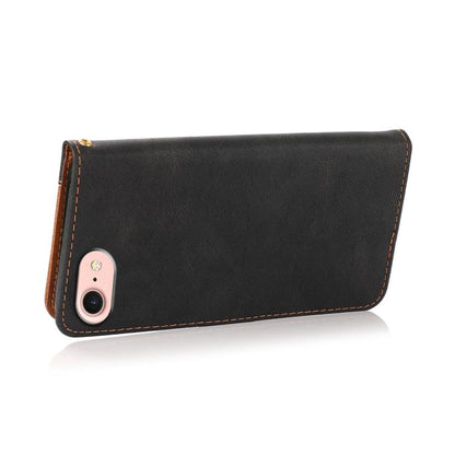 For iPhone 16e Dual-color Stitching Leather Phone Case(Black Brown) by bashfashion