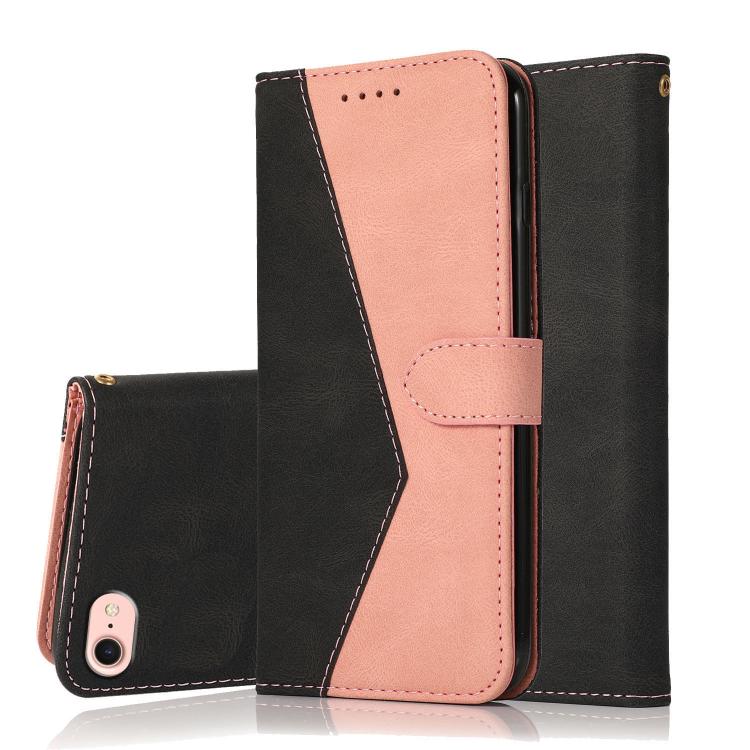 For iPhone 16e Dual-color Stitching Leather Phone Case(Black Rose Gold) by bashfashion