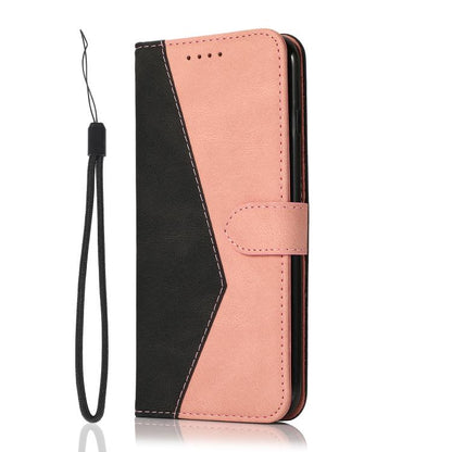 For iPhone 16e Dual-color Stitching Leather Phone Case(Black Rose Gold) by bashfashion