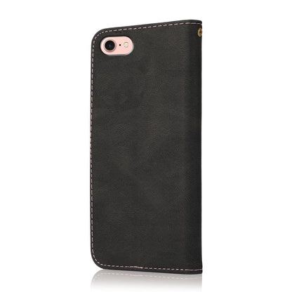 For iPhone 16e Dual-color Stitching Leather Phone Case(Black Rose Gold) by bashfashion