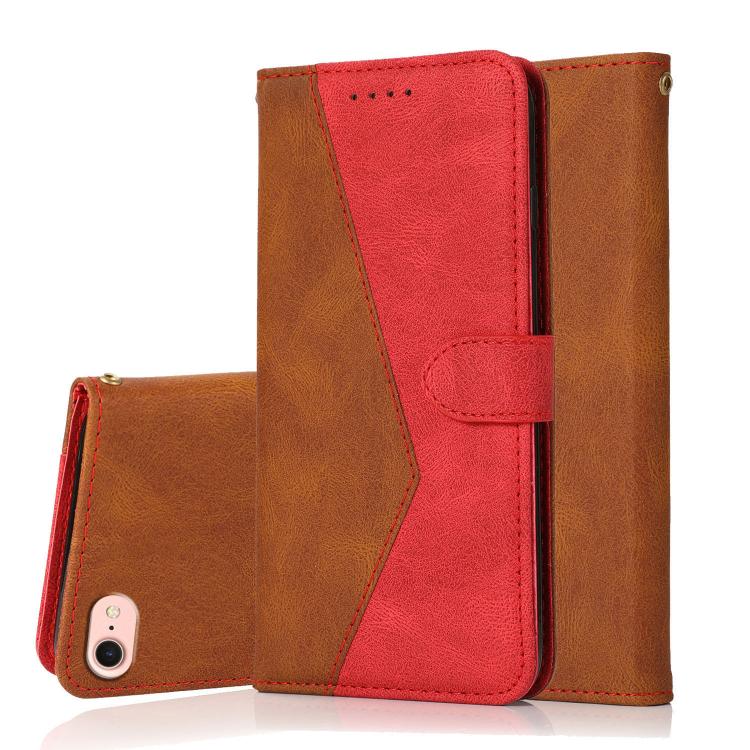 For iPhone 16e Dual-color Stitching Leather Phone Case(Brown Red) by bashfashion