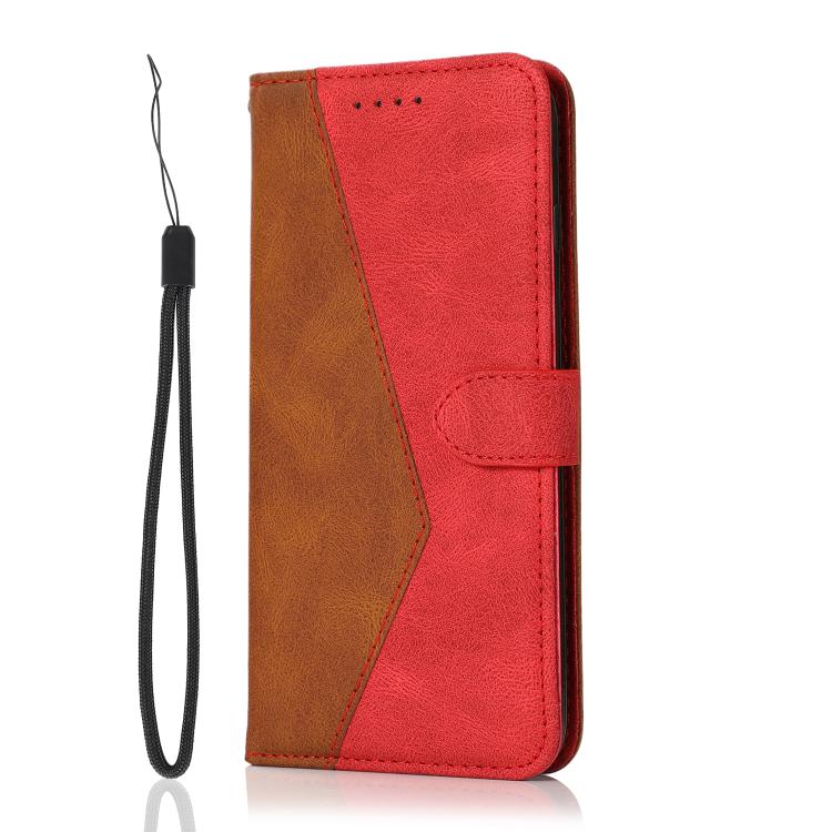 For iPhone 16e Dual-color Stitching Leather Phone Case(Brown Red) by bashfashion