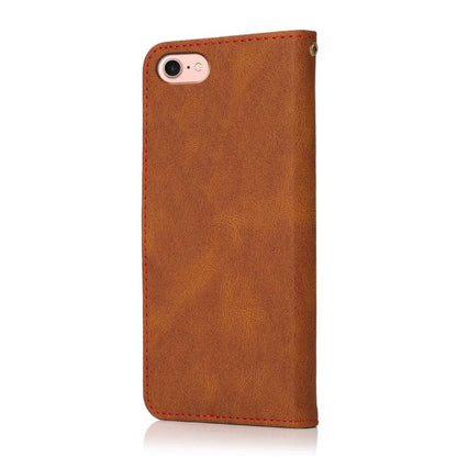 For iPhone 16e Dual-color Stitching Leather Phone Case(Brown Red) by bashfashion