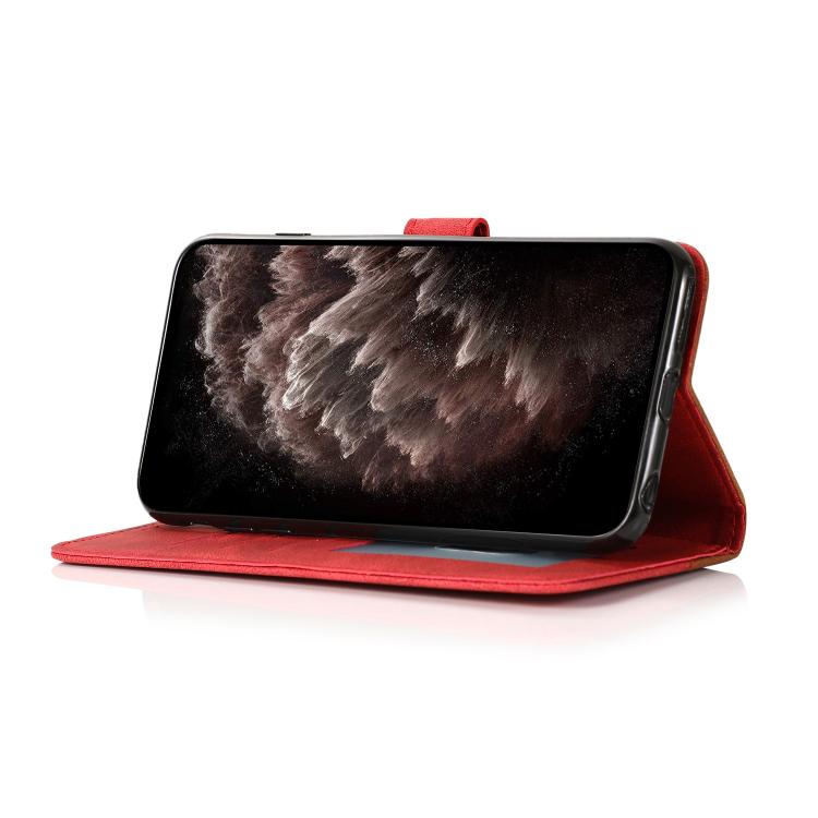 For iPhone 16e Dual-color Stitching Leather Phone Case(Brown Red) by bashfashion