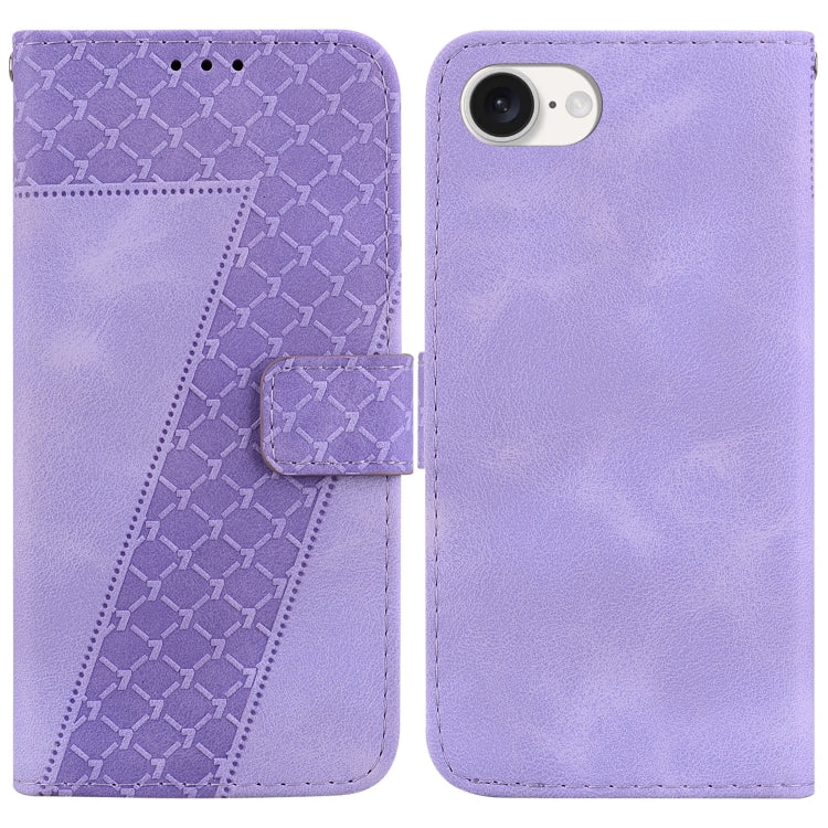 For iPhone 16e Seven-shaped Embossed Leather Phone Case(Purple) by bashfashion