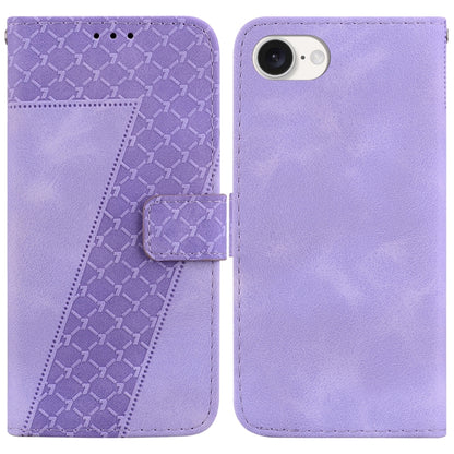 For iPhone 16e Seven-shaped Embossed Leather Phone Case(Purple) by bashfashion