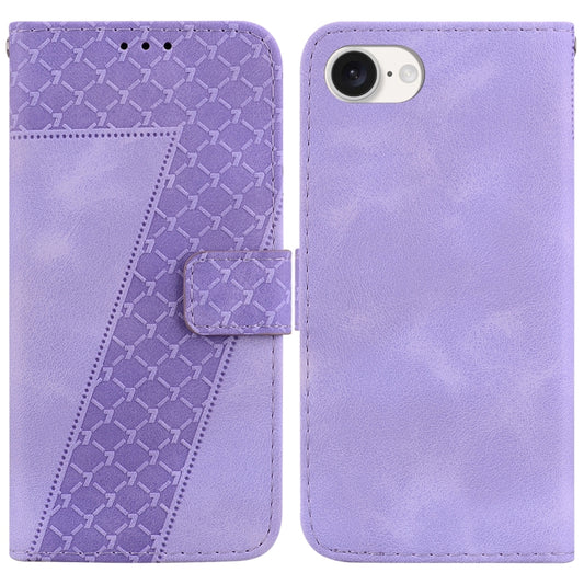 For iPhone 16e Seven-shaped Embossed Leather Phone Case(Purple) by bashfashion