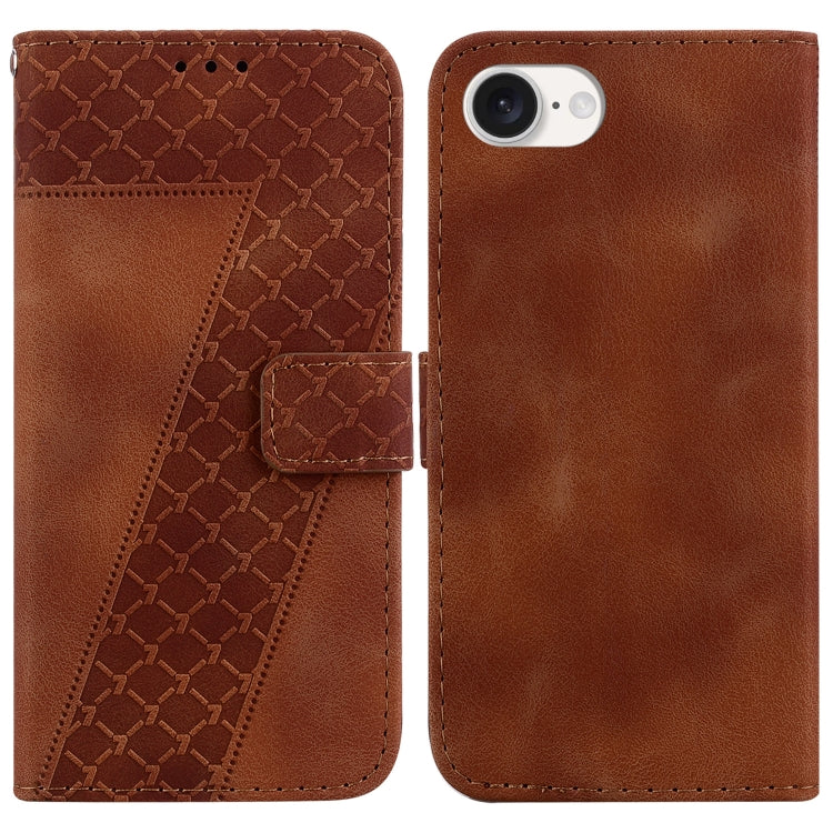 For iPhone 16e Seven-shaped Embossed Leather Phone Case(Brown) by bashfashion