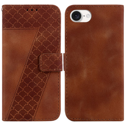 For iPhone 16e Seven-shaped Embossed Leather Phone Case(Brown) by bashfashion
