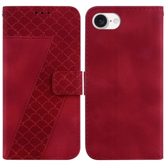 For iPhone 16e Seven-shaped Embossed Leather Phone Case(Red) by bashfashion