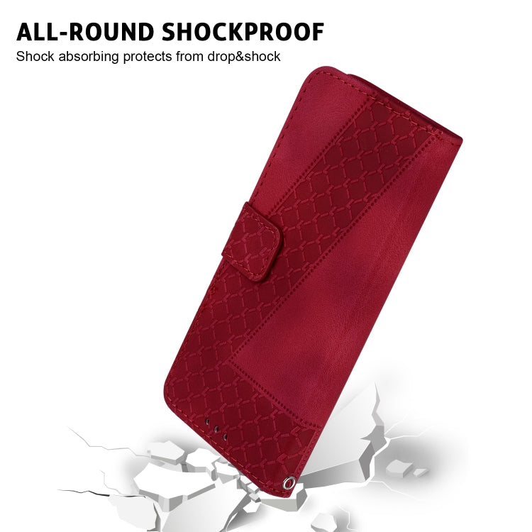 For iPhone 16e Seven-shaped Embossed Leather Phone Case(Red) by bashfashion