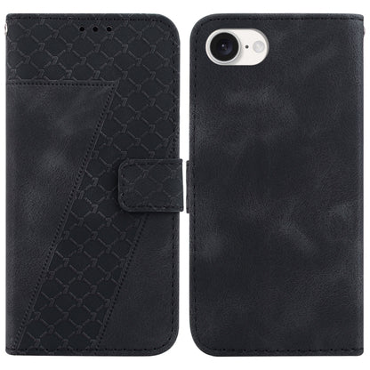 For iPhone 16e Seven-shaped Embossed Leather Phone Case(Black) by bashfashion