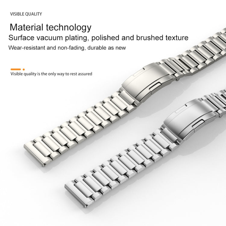 22mm Three Strains Vertical Riser Turtle Buckle Titanium Metal Watch Band(Silver) by bashfashion