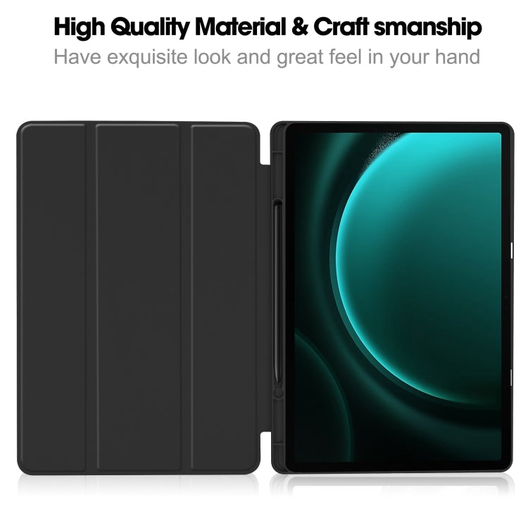 For Samsung Galaxy Tab S9 FE+ / S10+ 3-Fold Pure Color TPU Smart Leather Tablet Case with Pen Slot(Black) by bashfashion