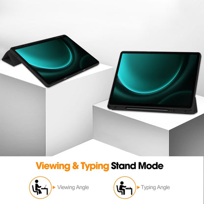 For Samsung Galaxy Tab S9 FE+ / S10+ 3-Fold Pure Color TPU Smart Leather Tablet Case with Pen Slot(Black) by bashfashion