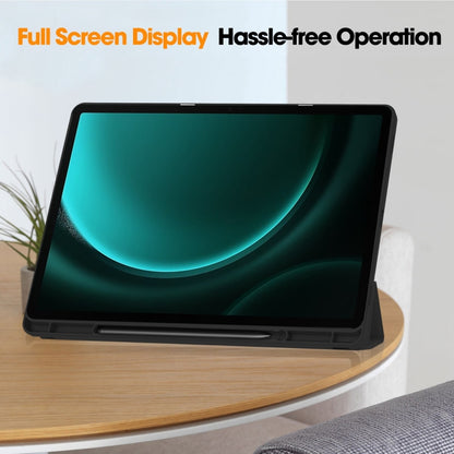 For Samsung Galaxy Tab S9 FE+ / S10+ 3-Fold Pure Color TPU Smart Leather Tablet Case with Pen Slot(Black) by bashfashion