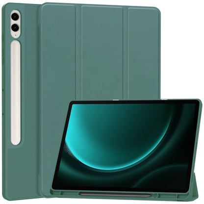 For Samsung Galaxy Tab S9 FE+ / S10+ 3-Fold Pure Color TPU Smart Leather Tablet Case with Pen Slot(Dark Green) by bashfashion