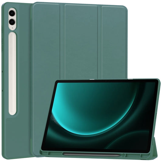 For Samsung Galaxy Tab S9 FE+ / S10+ 3-Fold Pure Color TPU Smart Leather Tablet Case with Pen Slot(Dark Green) by bashfashion