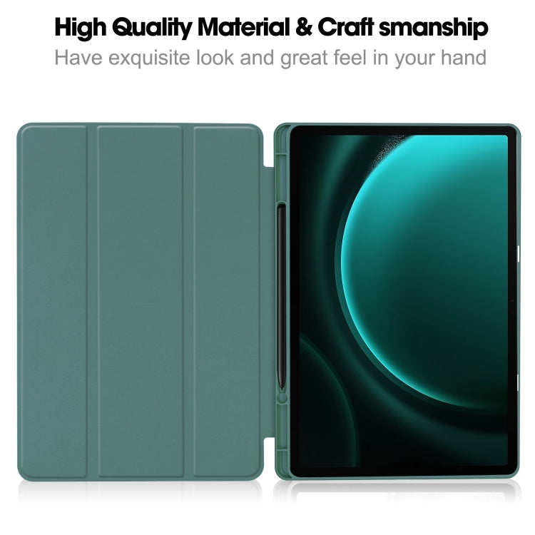 For Samsung Galaxy Tab S9 FE+ / S10+ 3-Fold Pure Color TPU Smart Leather Tablet Case with Pen Slot(Dark Green) by bashfashion