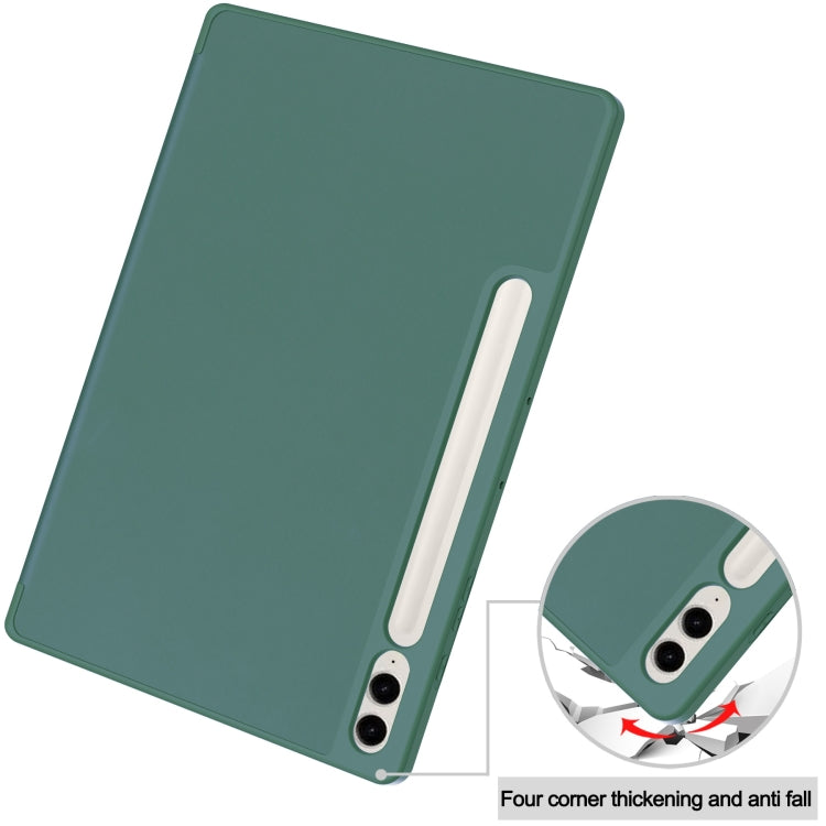 For Samsung Galaxy Tab S9 FE+ / S10+ 3-Fold Pure Color TPU Smart Leather Tablet Case with Pen Slot(Dark Green) by bashfashion