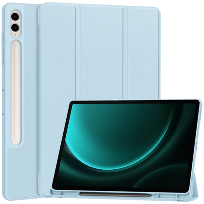 For Samsung Galaxy Tab S9 FE+ / S10+ 3-Fold Pure Color TPU Smart Leather Tablet Case with Pen Slot(Light Blue) by bashfashion