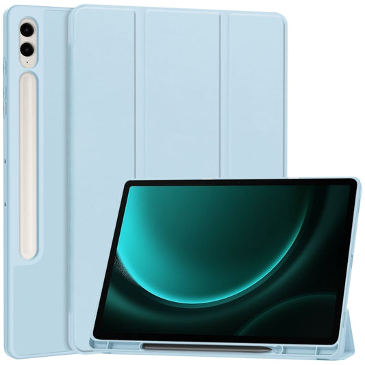 For Samsung Galaxy Tab S9 FE+ / S10+ 3-Fold Pure Color TPU Smart Leather Tablet Case with Pen Slot(Light Blue) by bashfashion