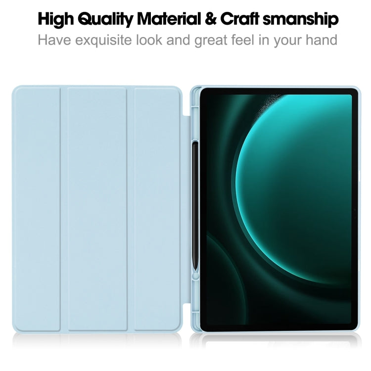 For Samsung Galaxy Tab S9 FE+ / S10+ 3-Fold Pure Color TPU Smart Leather Tablet Case with Pen Slot(Light Blue) by bashfashion