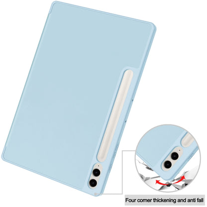 For Samsung Galaxy Tab S9 FE+ / S10+ 3-Fold Pure Color TPU Smart Leather Tablet Case with Pen Slot(Light Blue) by bashfashion