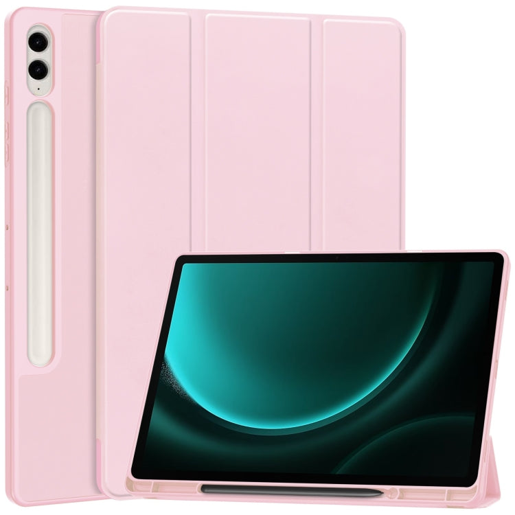 For Samsung Galaxy Tab S9 FE+ / S10+ 3-Fold Pure Color TPU Smart Leather Tablet Case with Pen Slot(Pink) by bashfashion