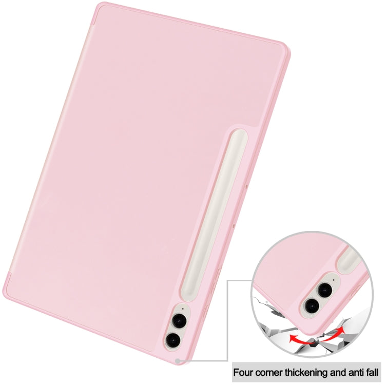 For Samsung Galaxy Tab S9 FE+ / S10+ 3-Fold Pure Color TPU Smart Leather Tablet Case with Pen Slot(Pink) by bashfashion