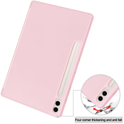 For Samsung Galaxy Tab S9 FE+ / S10+ 3-Fold Pure Color TPU Smart Leather Tablet Case with Pen Slot(Pink) by bashfashion