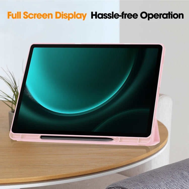For Samsung Galaxy Tab S9 FE+ / S10+ 3-Fold Pure Color TPU Smart Leather Tablet Case with Pen Slot(Pink) by bashfashion