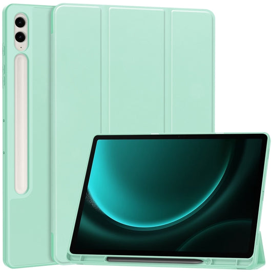 For Samsung Galaxy Tab S9 FE+ / S10+ 3-Fold Pure Color TPU Smart Leather Tablet Case with Pen Slot(Mint Green) by bashfashion