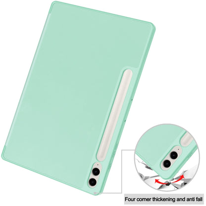 For Samsung Galaxy Tab S9 FE+ / S10+ 3-Fold Pure Color TPU Smart Leather Tablet Case with Pen Slot(Mint Green) by bashfashion