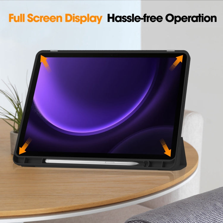 For Samsung Galaxy Tab S9 FE / S10 FE 3-Fold Pure Color TPU Smart Leather Tablet Case with Pen Slot(Black) by bashfashion