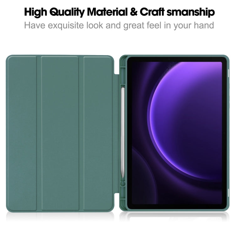 For Samsung Galaxy Tab S9 FE / S10 FE 3-Fold Pure Color TPU Smart Leather Tablet Case with Pen Slot(Dark Green) by bashfashion