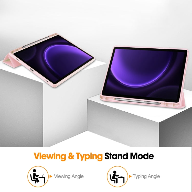 For Samsung Galaxy Tab S9 FE / S10 FE 3-Fold Pure Color TPU Smart Leather Tablet Case with Pen Slot(Pink) by bashfashion