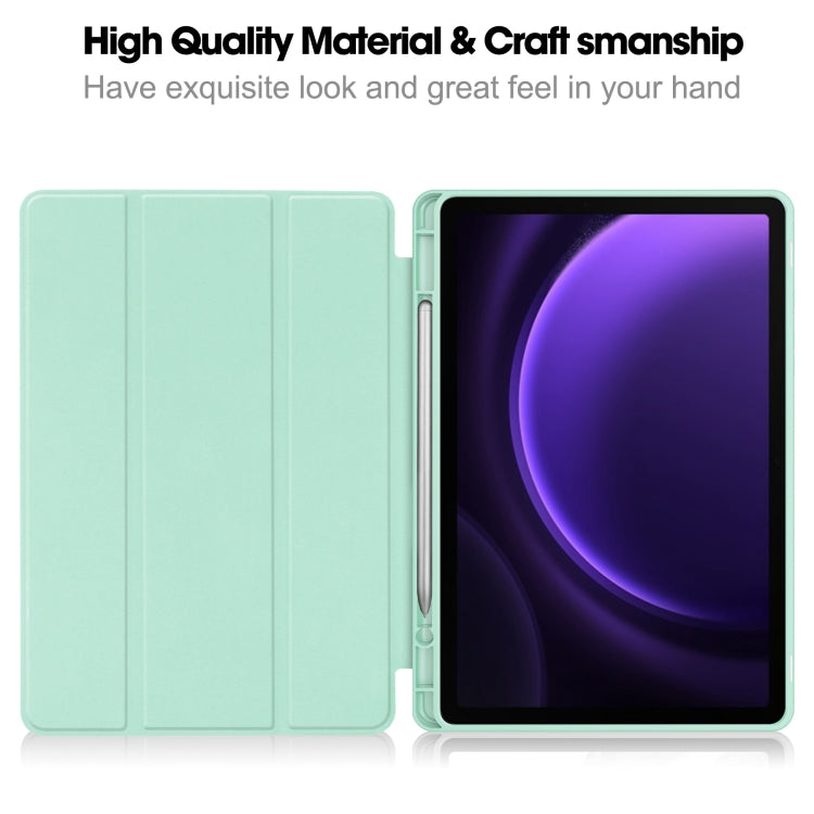 For Samsung Galaxy Tab S9 FE / S10 FE 3-Fold Pure Color TPU Smart Leather Tablet Case with Pen Slot(Mint Green) by bashfashion