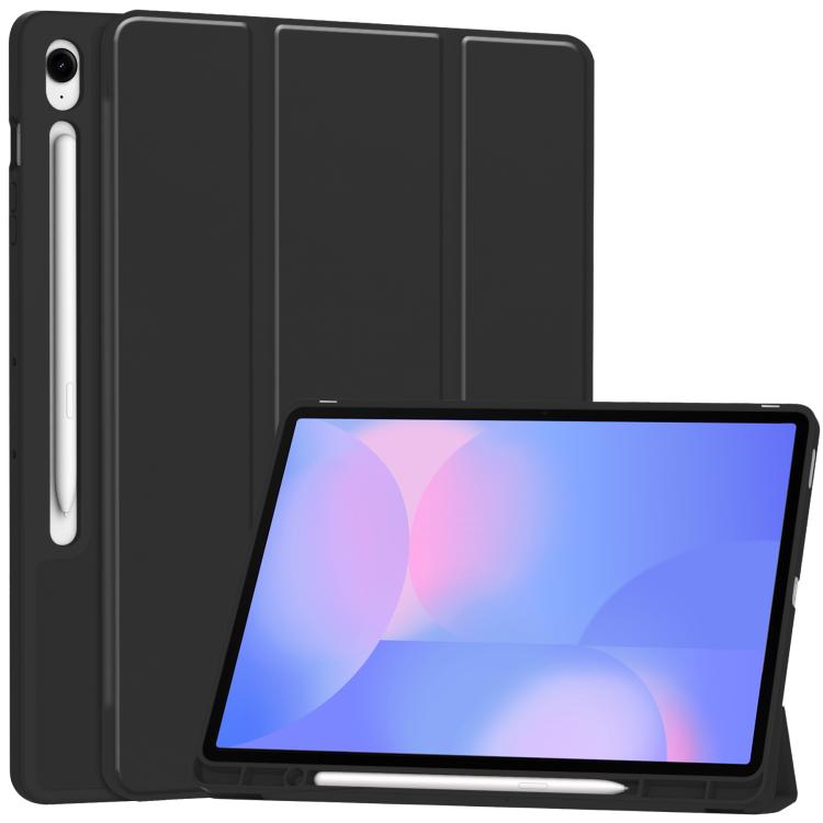 For Samsung Galaxy Tab S10 FE+ 3-Fold Pure Color TPU Smart Leather Tablet Case with Pen Slot(Black) by bashfashion